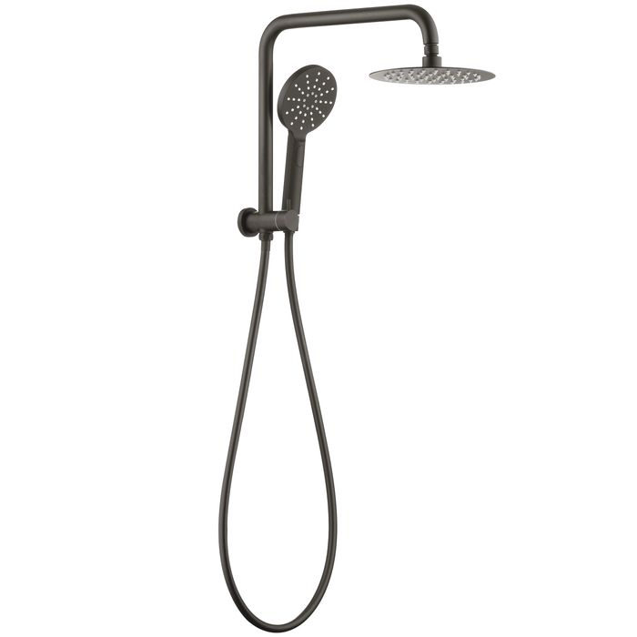 PAVIA Twin Shower Half Rail with Gun Metal Finish, Round Top Inlet (200mm)