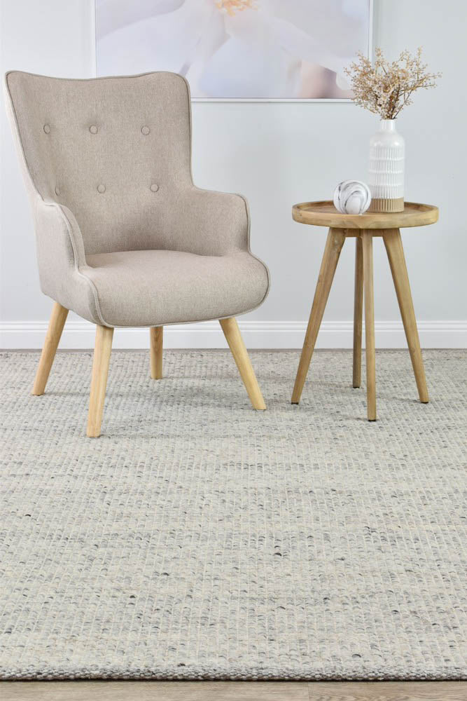 Luxurious Parko Ivory Grey Wool and Viscose Hand - Woven Rug