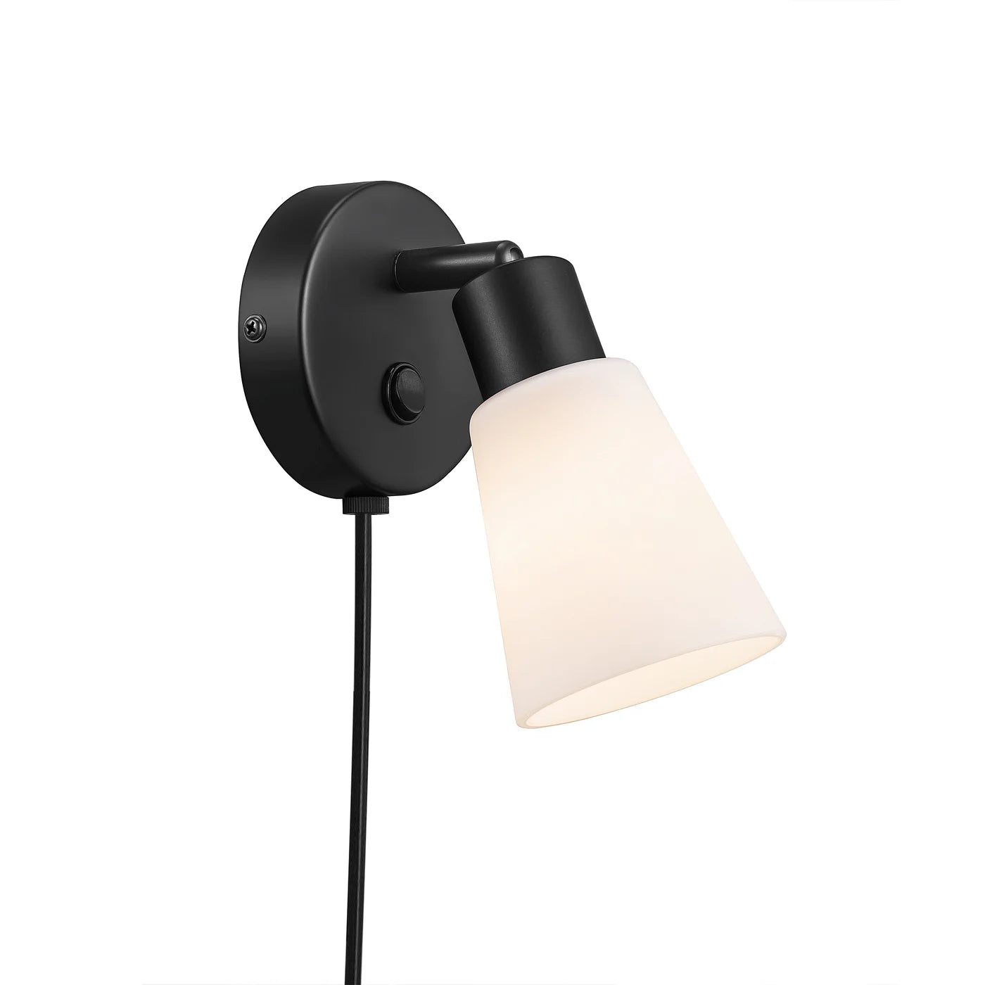 Nordlux Cole Black Wall Light with Adjustable Lamp Head and Opal Glass Shade