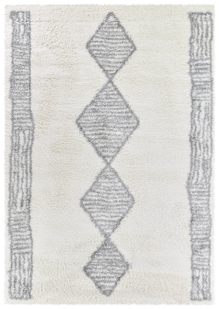 On Sale! Grey Palermo Shaggy Geometric Design Machine-Made Floor Rug - 25mm Pile